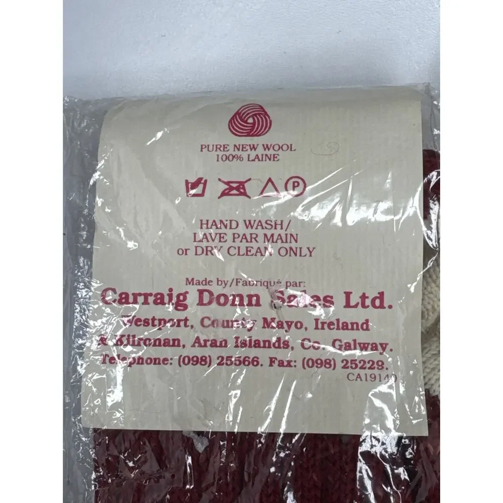 1980s Vintage Carraig Donn Irish Wool Knee-High Socks Red NEW 2 pairs NWT Size L